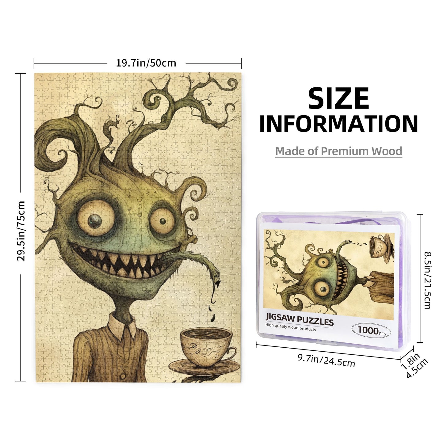 1000-Piece Wooden Puzzle - Creative Cartoon Monster Design, Whimsical Fun Style