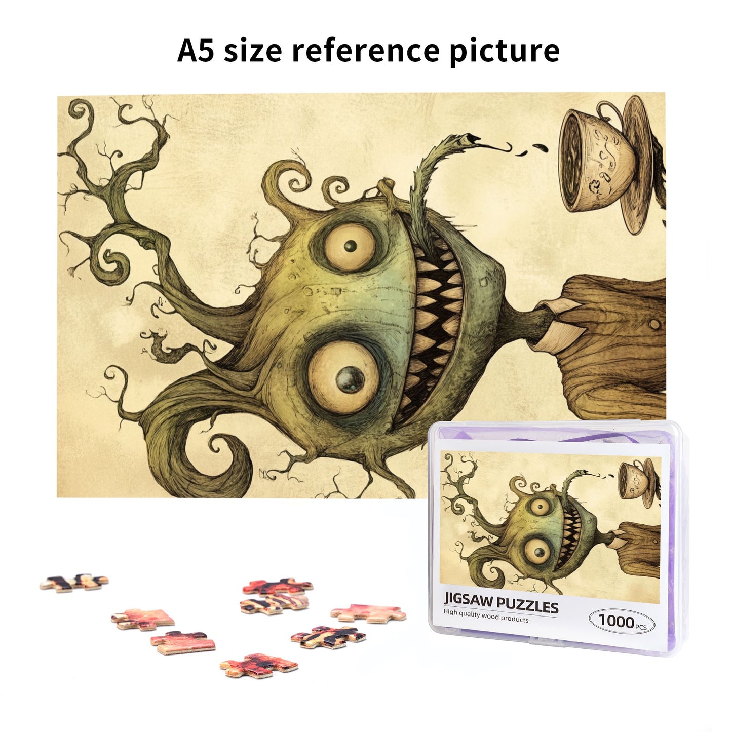 1000-Piece Wooden Puzzle - Creative Cartoon Monster Design, Whimsical Fun Style